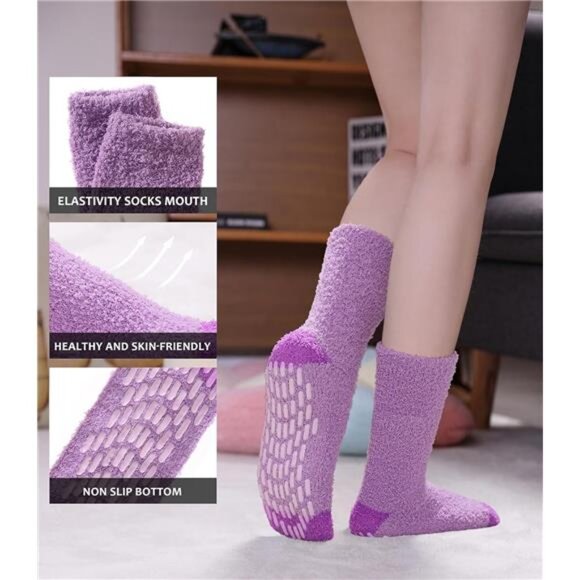Non Slip Socks Fuzzy Socks with Grips for Women Hospital Socks with Grips - Picture 9 of 14